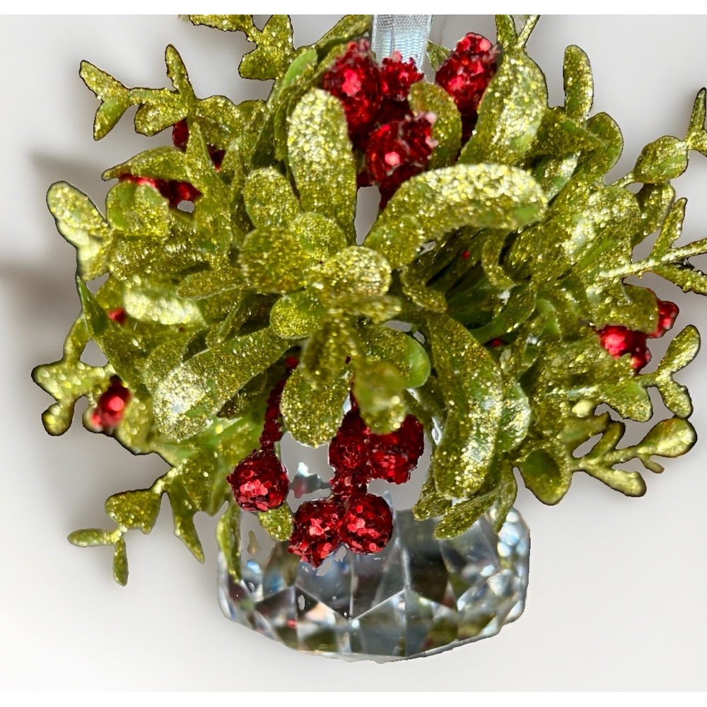 Ganz Kissing Krystals Mistletoe Ornament Clear Faceted Crystal Prism Jewel 5"